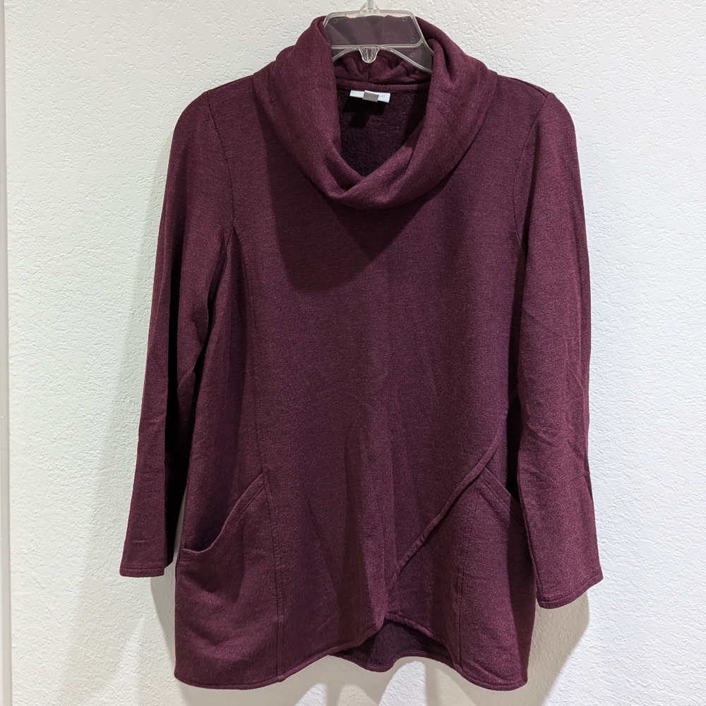 Like New Pure J. Jill Plum Maroon Modal Soft Cowl Neck Sweater Size S Petite